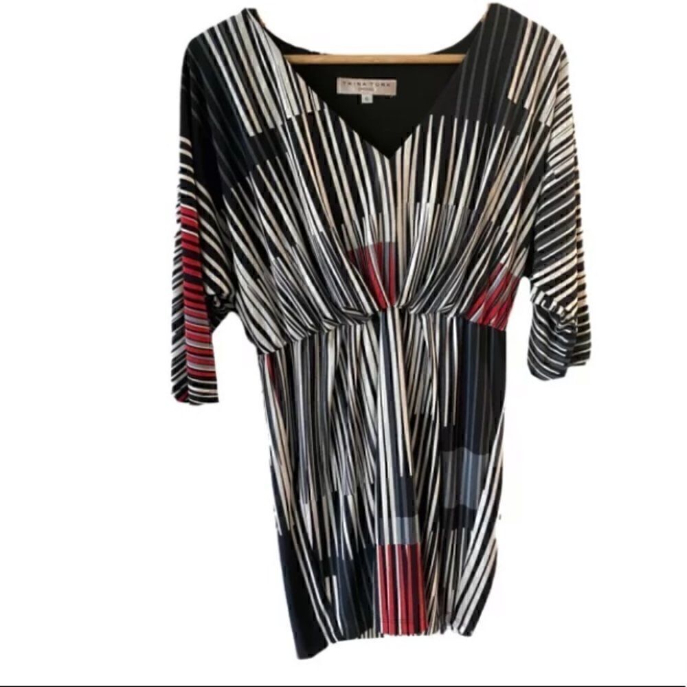 Trina Turk Womens Red And Black Stripe Dress